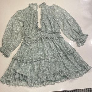 Deep V Neck Ruffle Long Sleeve Floral Print Mini Dress